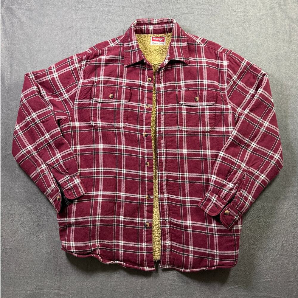 Wrangler Fleece-Lined Jacket‎ Red Plaid Men's Size Large Warm Soft Long Sleeve